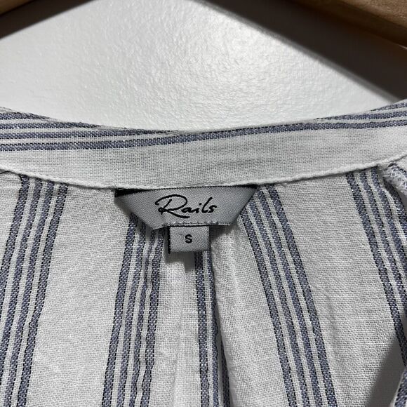 Rails Marti Cayman Stripe Blouse Lightweight Linen Button Up Tie Waist Size S - Picture 14 of 16